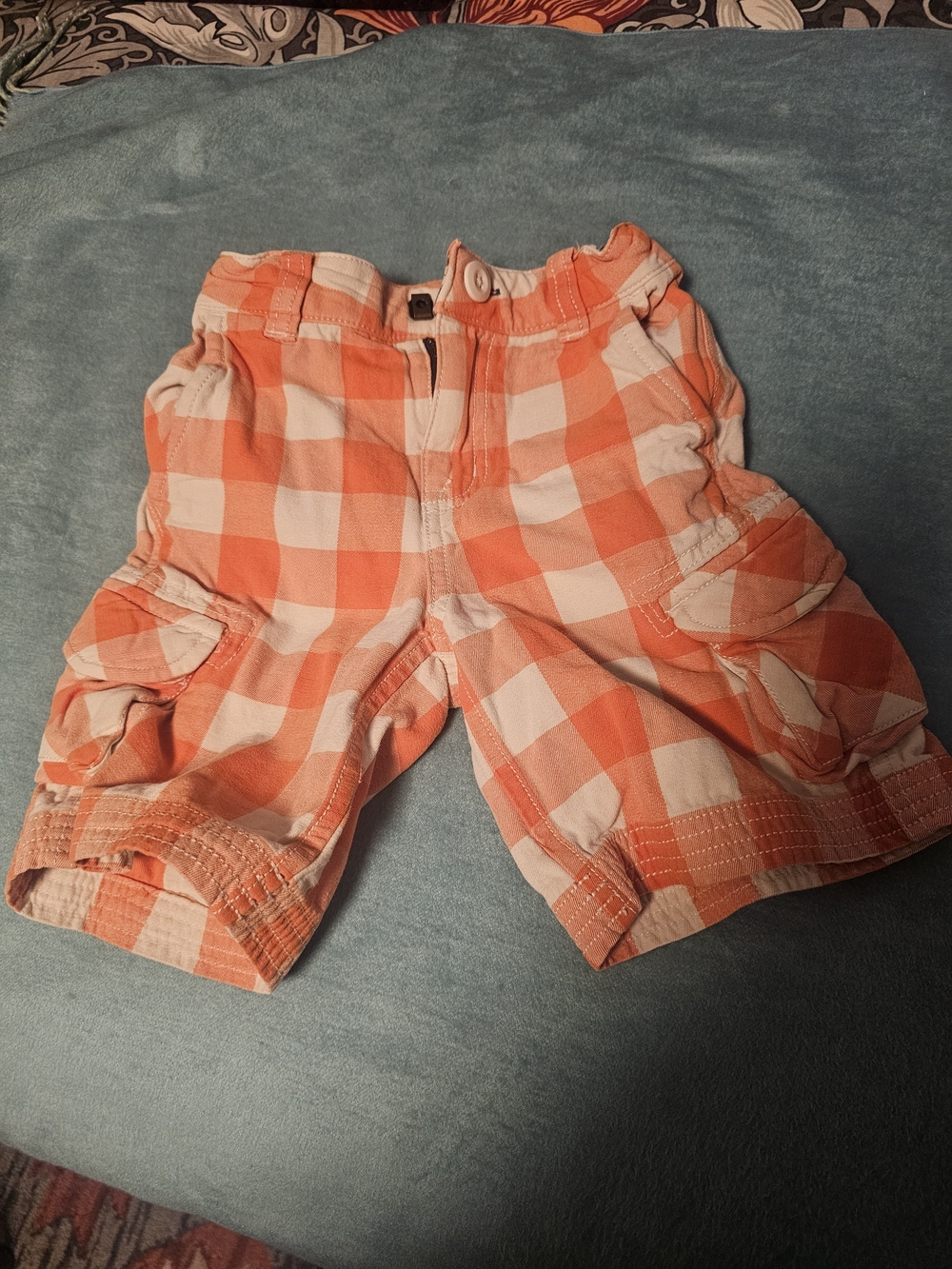 Hanna Andersson Sz100 Orange and White Check Cargo Shorts. So Cool!